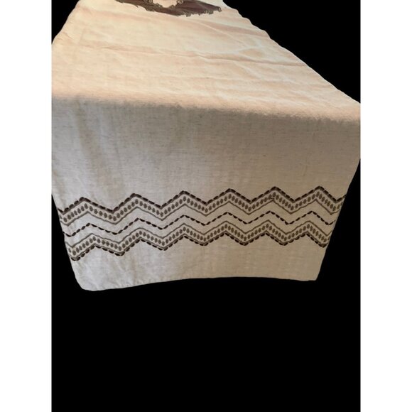 Embroidered Cotton Linen Blend Table Runner 'Ponderosa' Brown Gingham 2 Sided - Picture 3 of 8